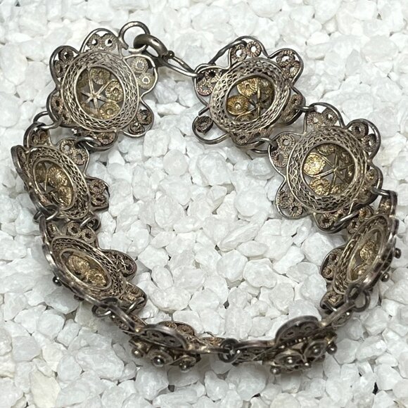 Vintage Ornate Silver-Tone Filigree Link Bracelet - Picture 5 of 7
